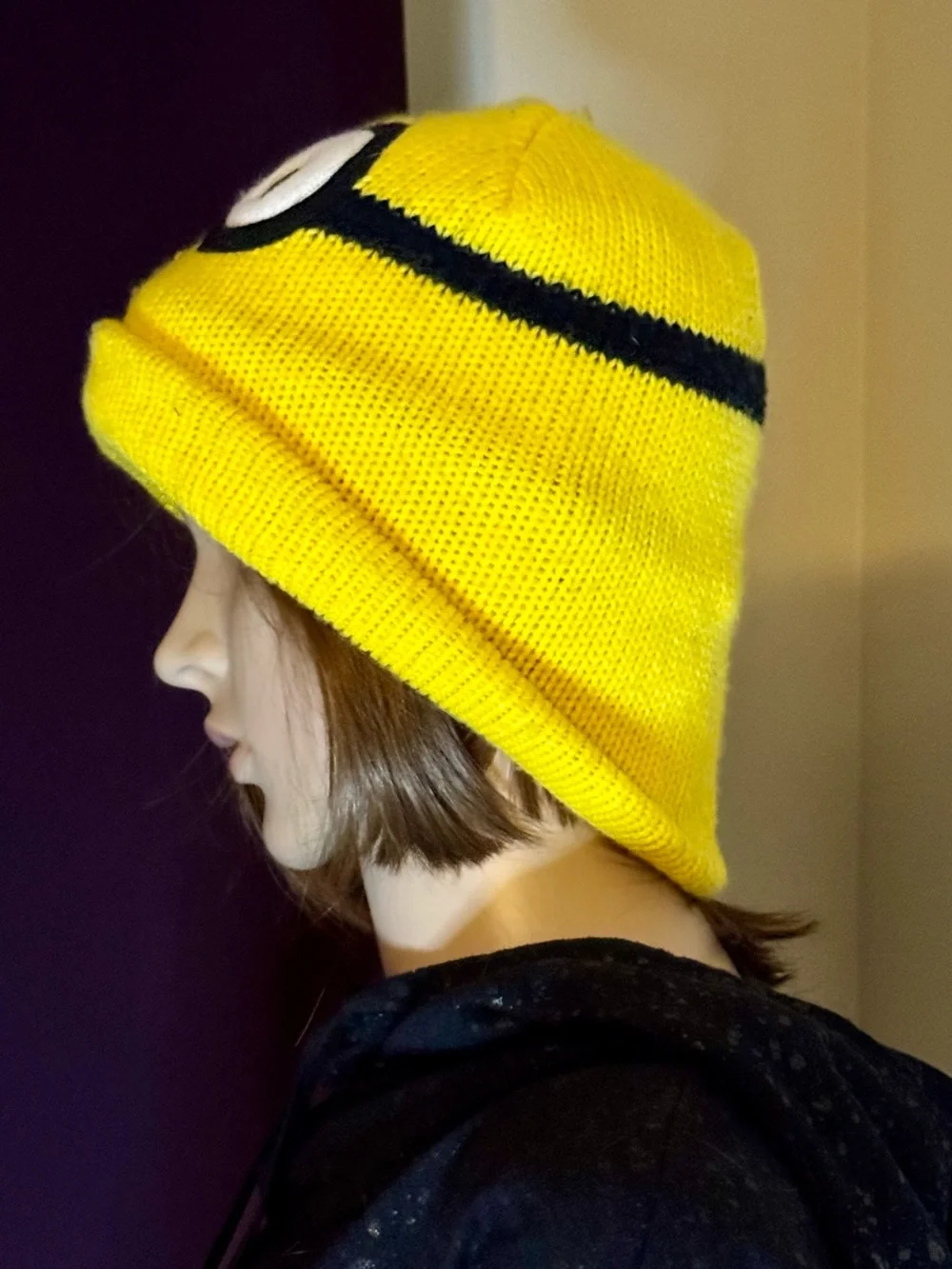 Kids Yellow Minion-Style Beanie Hat (standard one size fits most)